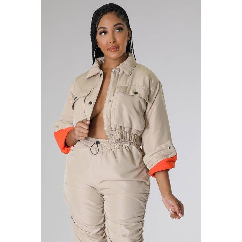 Beige crop jacket for layering