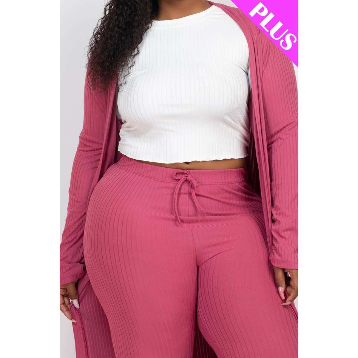 Plus Size Long Sleeve Cardigan & Pants Set