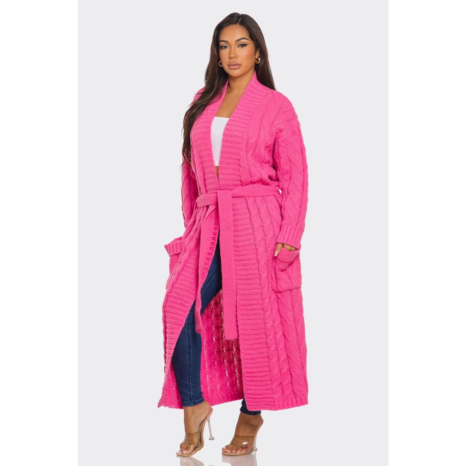 BELTED MAXI SWEATER CARDIGAN