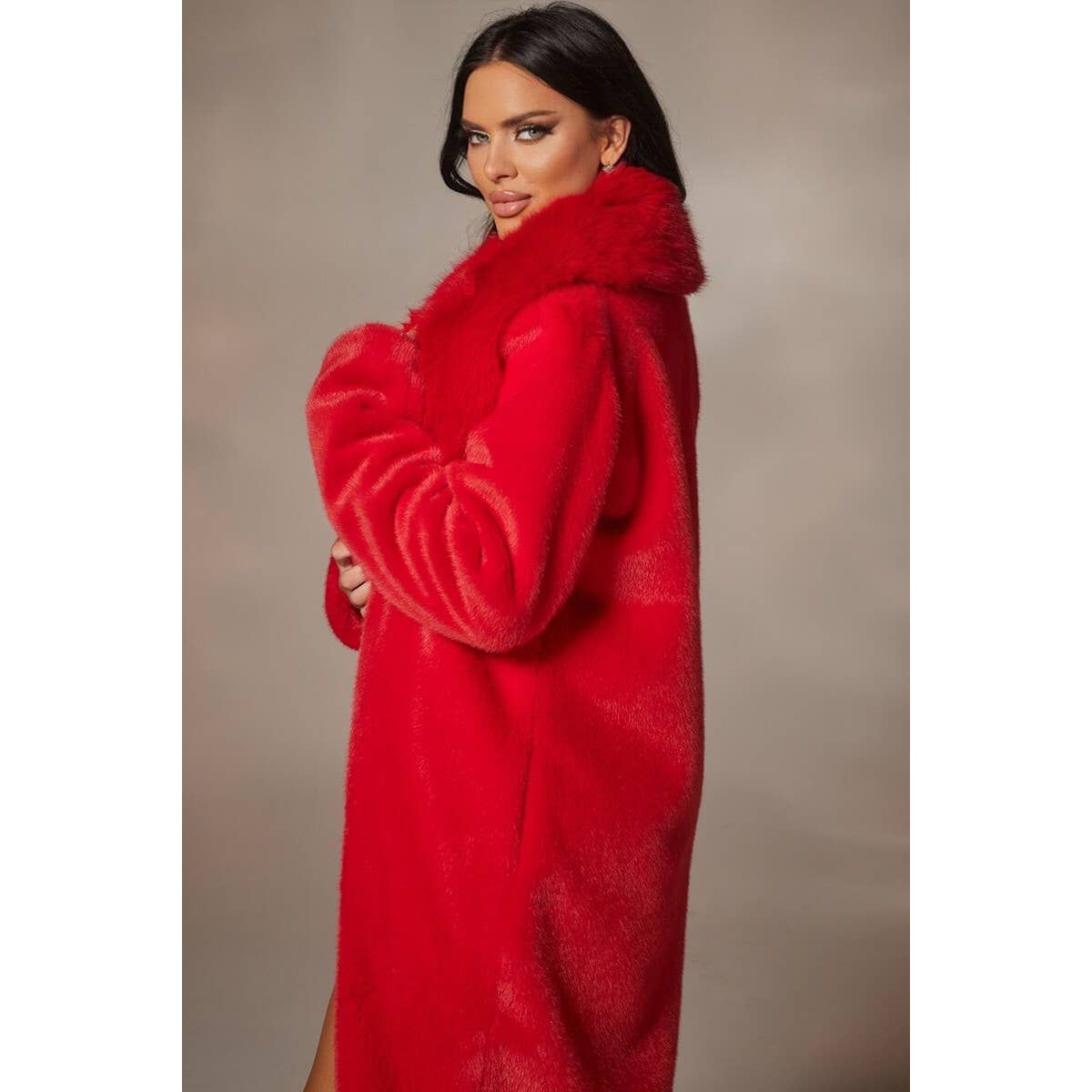 Faux Fur Long Coat with Pockets