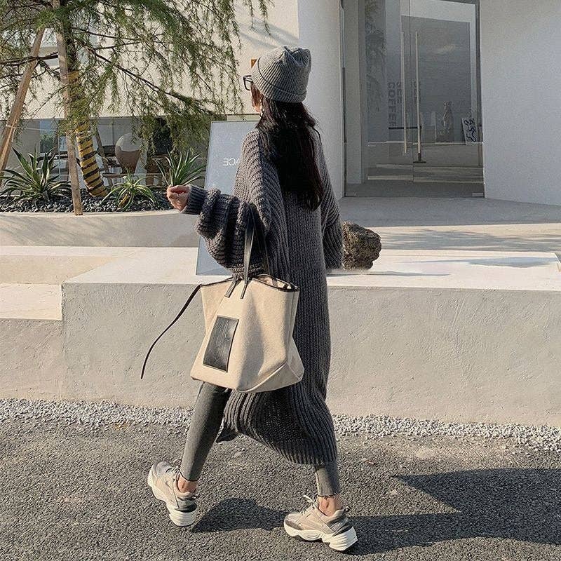 Mid-Length Solid Color Loose Cardigan Coat