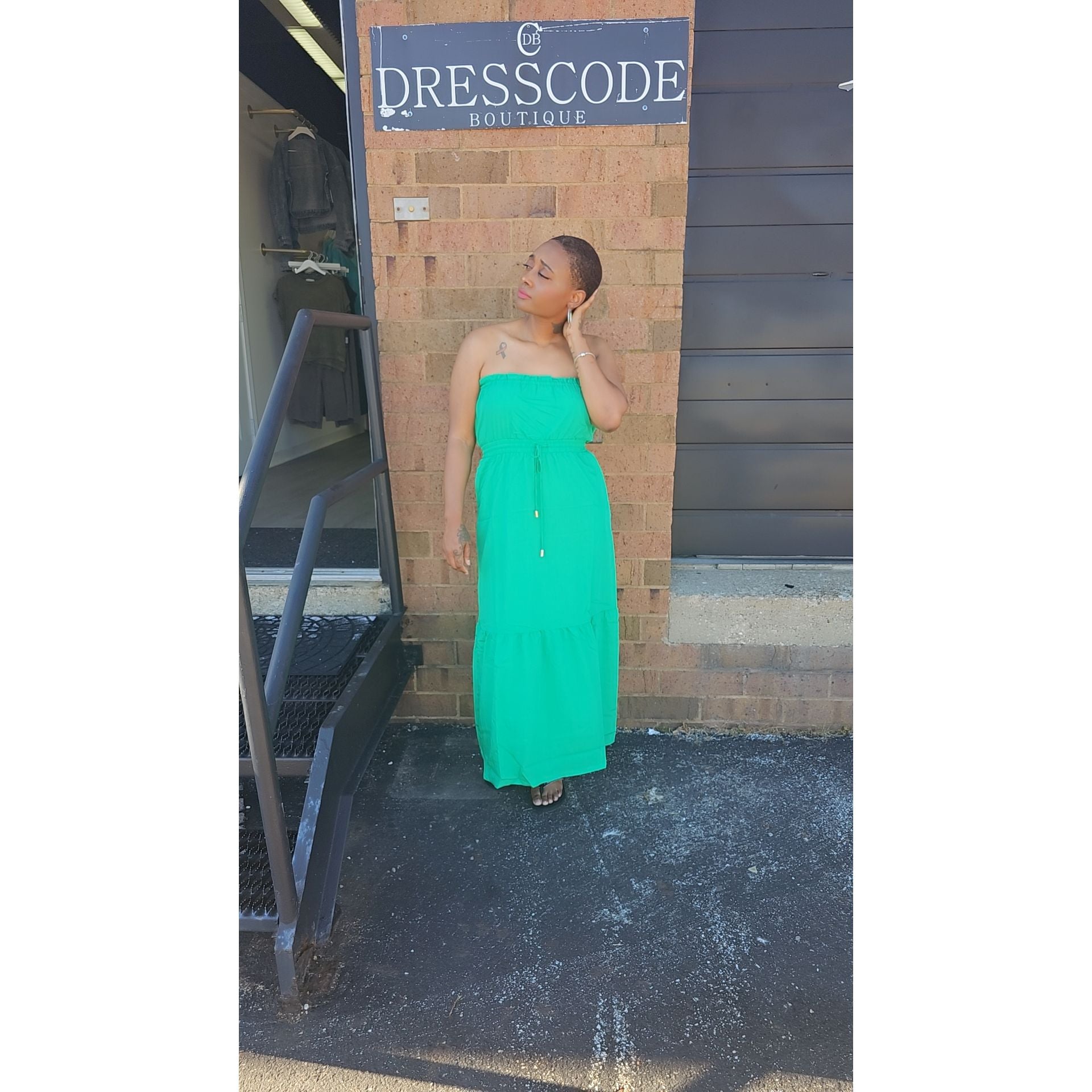 Strapless Drawstring Waist Maxi Dress