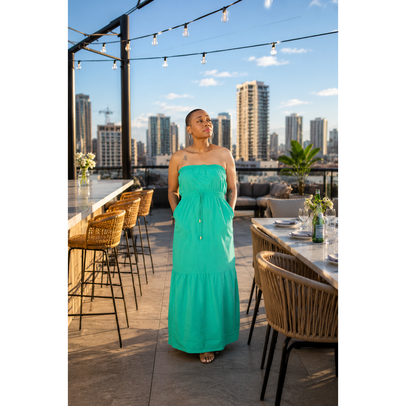 Strapless Drawstring Waist Maxi Dress