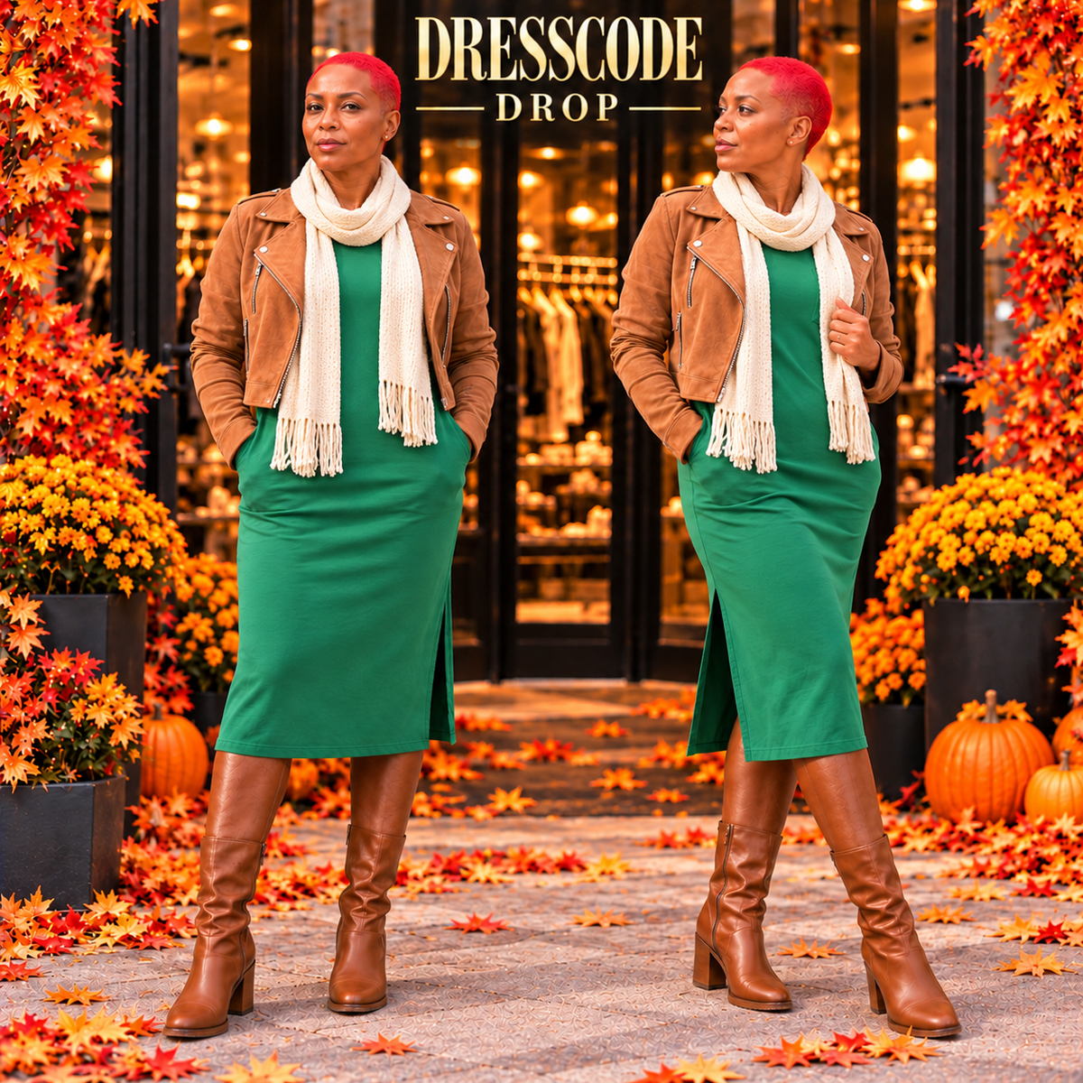 Soft Stretch Midi Dress styled for fall at DRESSCODE Boutique