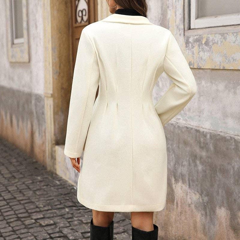 Mid Long Pearl Button Solid Wool Coat