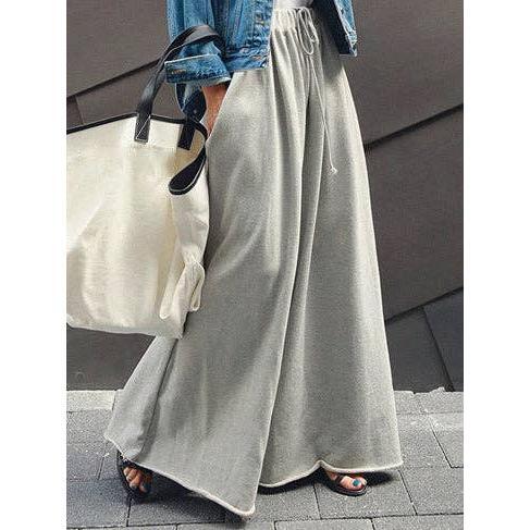 Loose Urban Grey Wide-Leg Pants with Elastic Waist