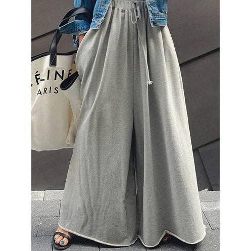 Loose Urban Grey Wide-Leg Pants with Elastic Waist