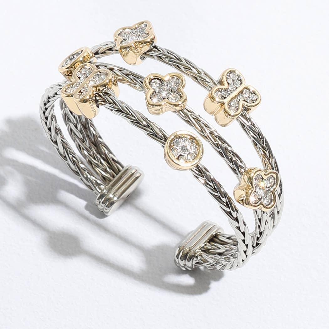 Triple Braided Bangle Butterfly Deco Bracelet