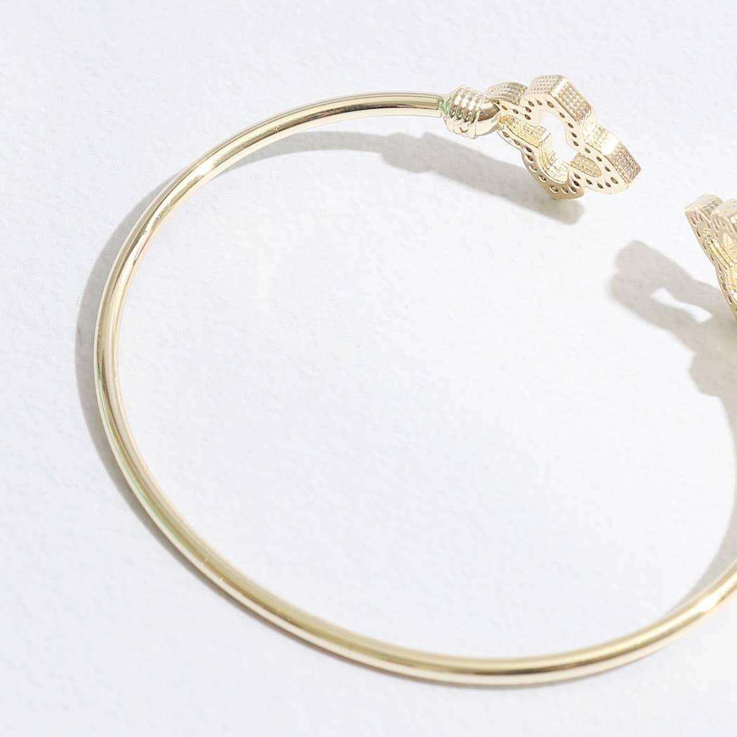 Thin Bangle CZ Outlined Cross Edge Bracelet