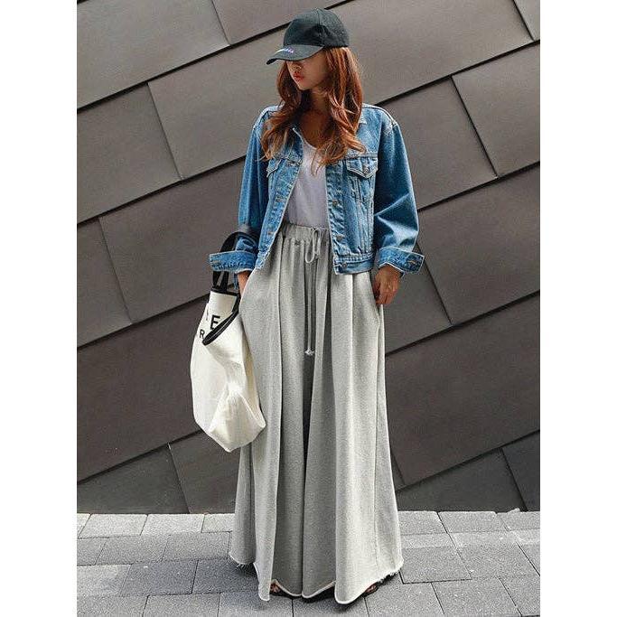 Loose Urban Grey Wide-Leg Pants with Elastic Waist