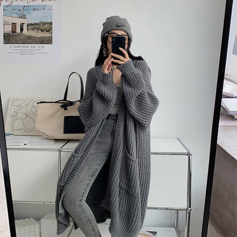 Mid-Length Solid Color Loose Cardigan Coat