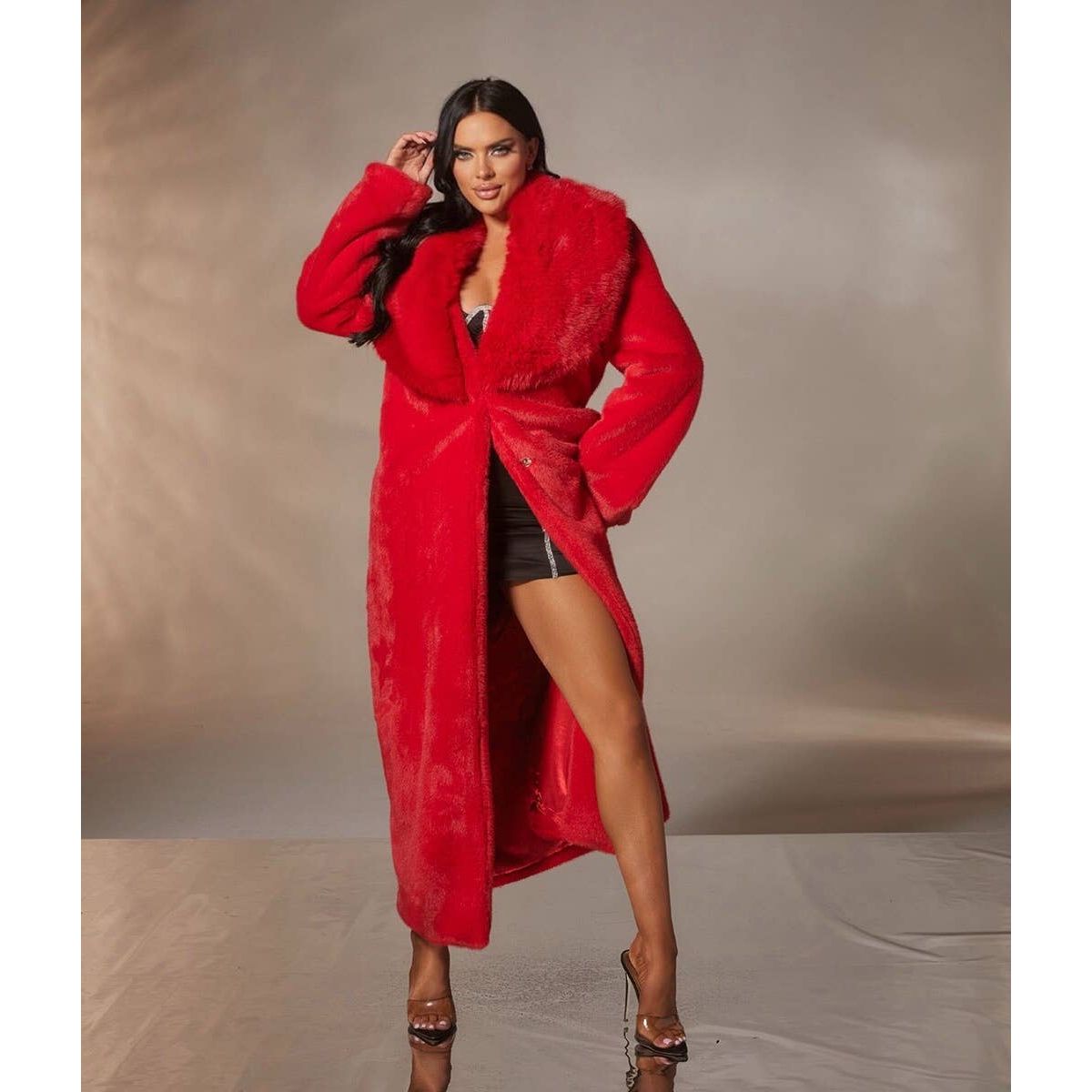 Faux Fur Long Coat with Pockets