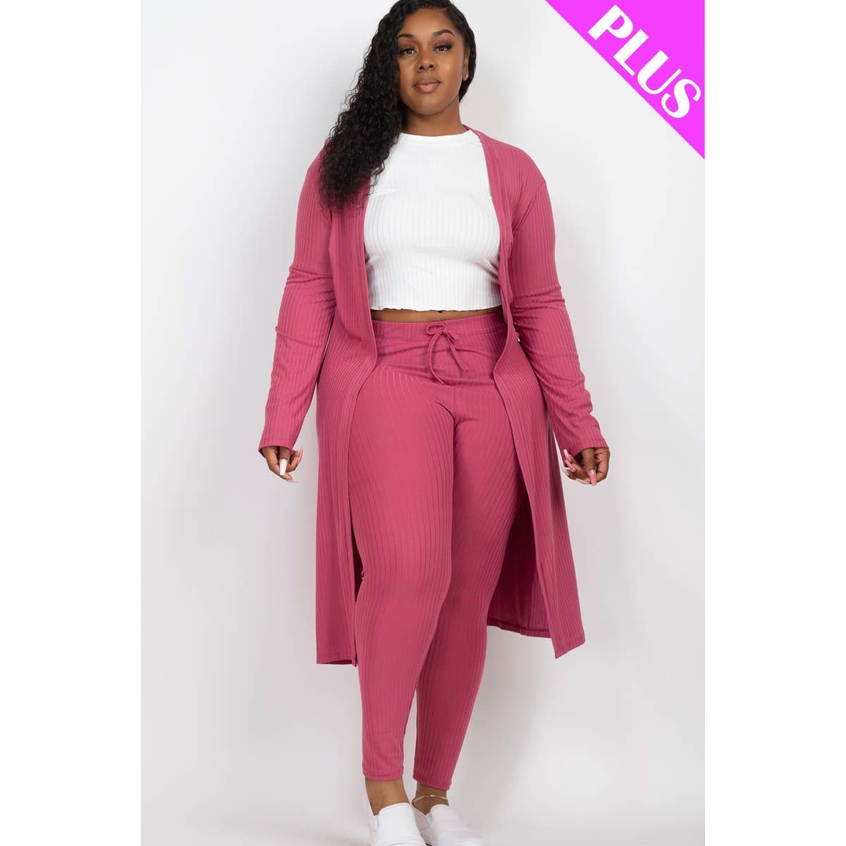 Plus Size Long Sleeve Cardigan & Pants Set
