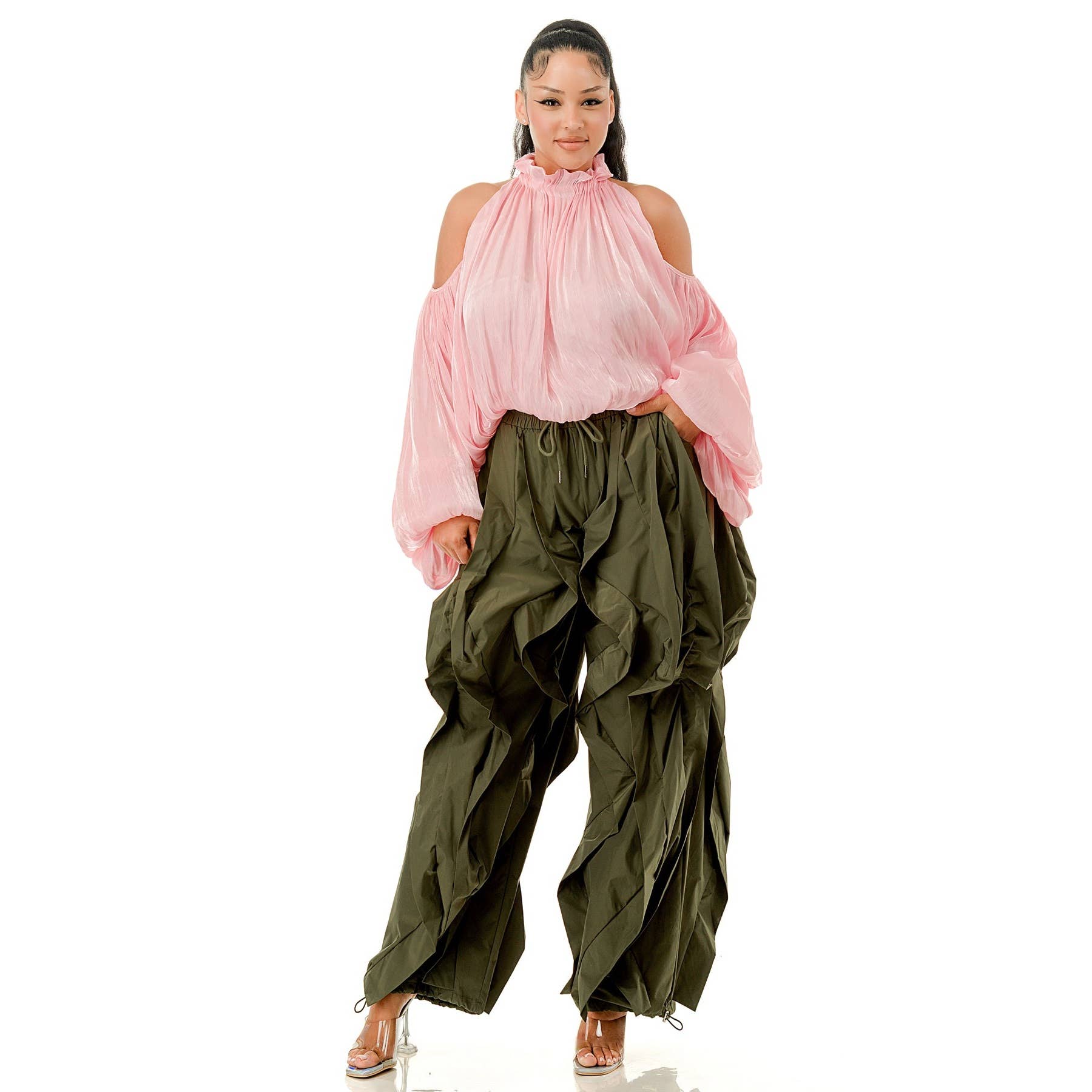 Oversized Wide Leg Ruffle Jogger Pants