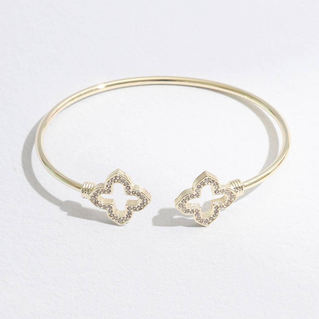 Thin Bangle CZ Outlined Cross Edge Bracelet