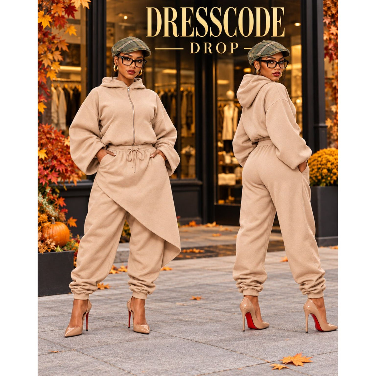 Soft Power Beige Wrap-Detail Jogger Set