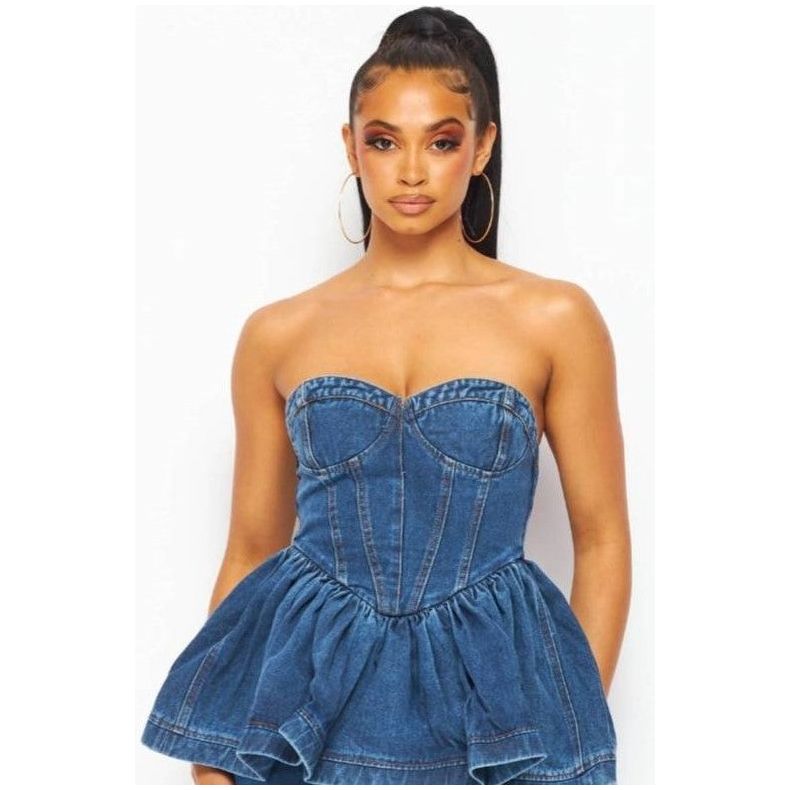 Denim Peplum Corset