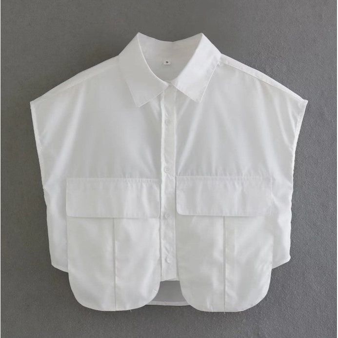 Lapel Pockets Sleeveless Shirt