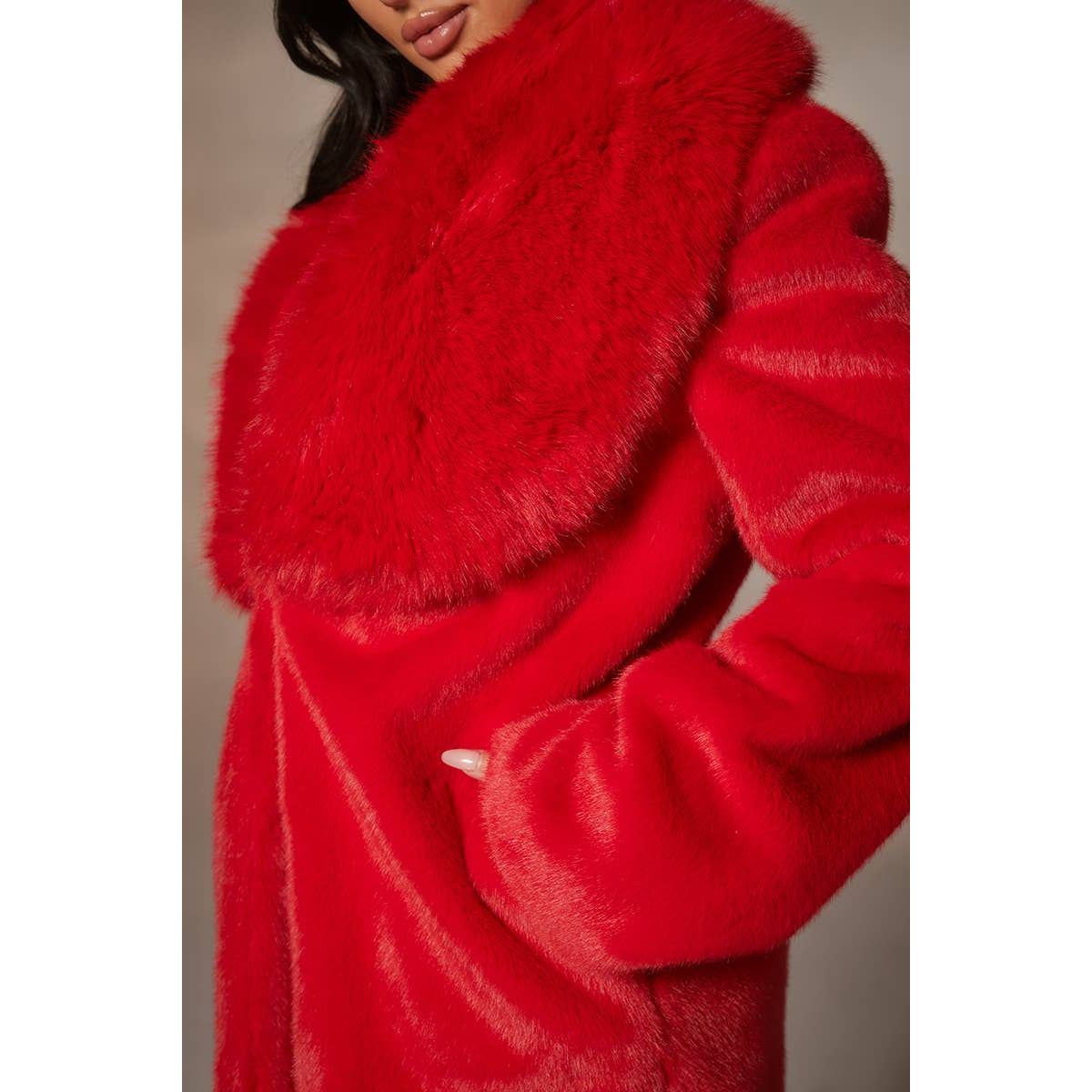 Faux Fur Long Coat with Pockets
