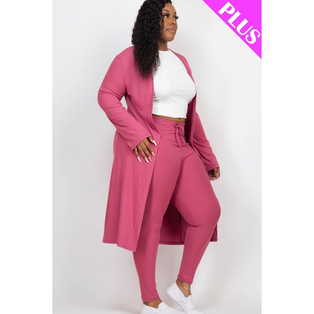 Plus Size Long Sleeve Cardigan & Pants Set