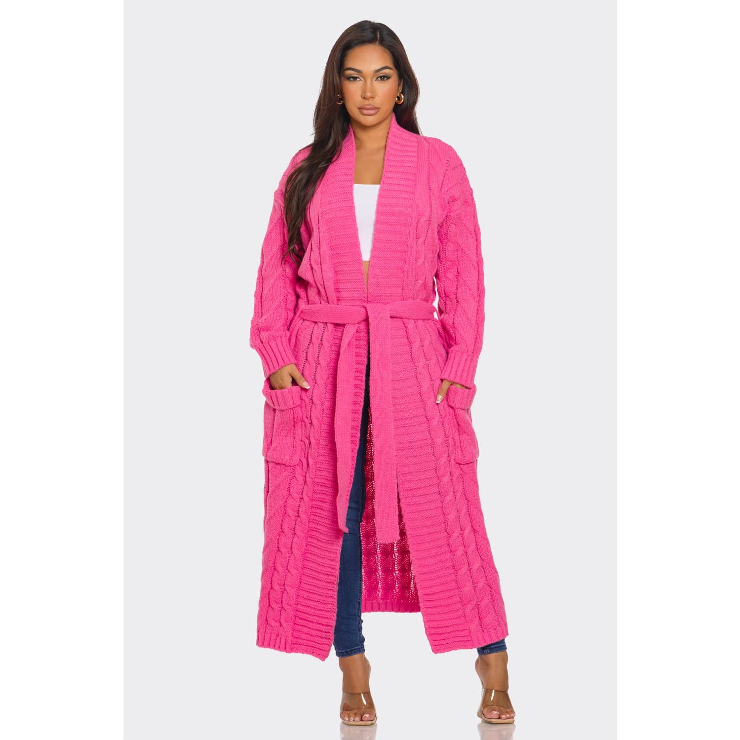 BELTED MAXI SWEATER CARDIGAN