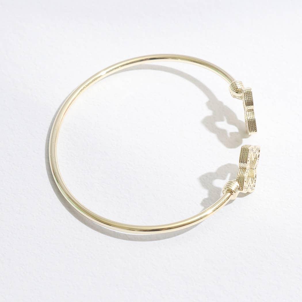 Thin Bangle CZ Outlined Cross Edge Bracelet