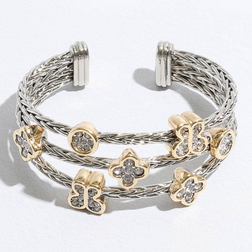Triple Braided Bangle Butterfly Deco Bracelet
