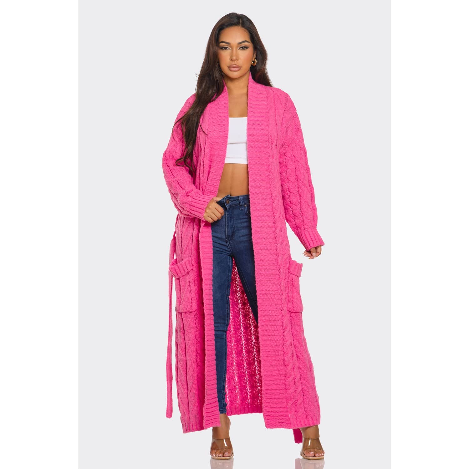 BELTED MAXI SWEATER CARDIGAN