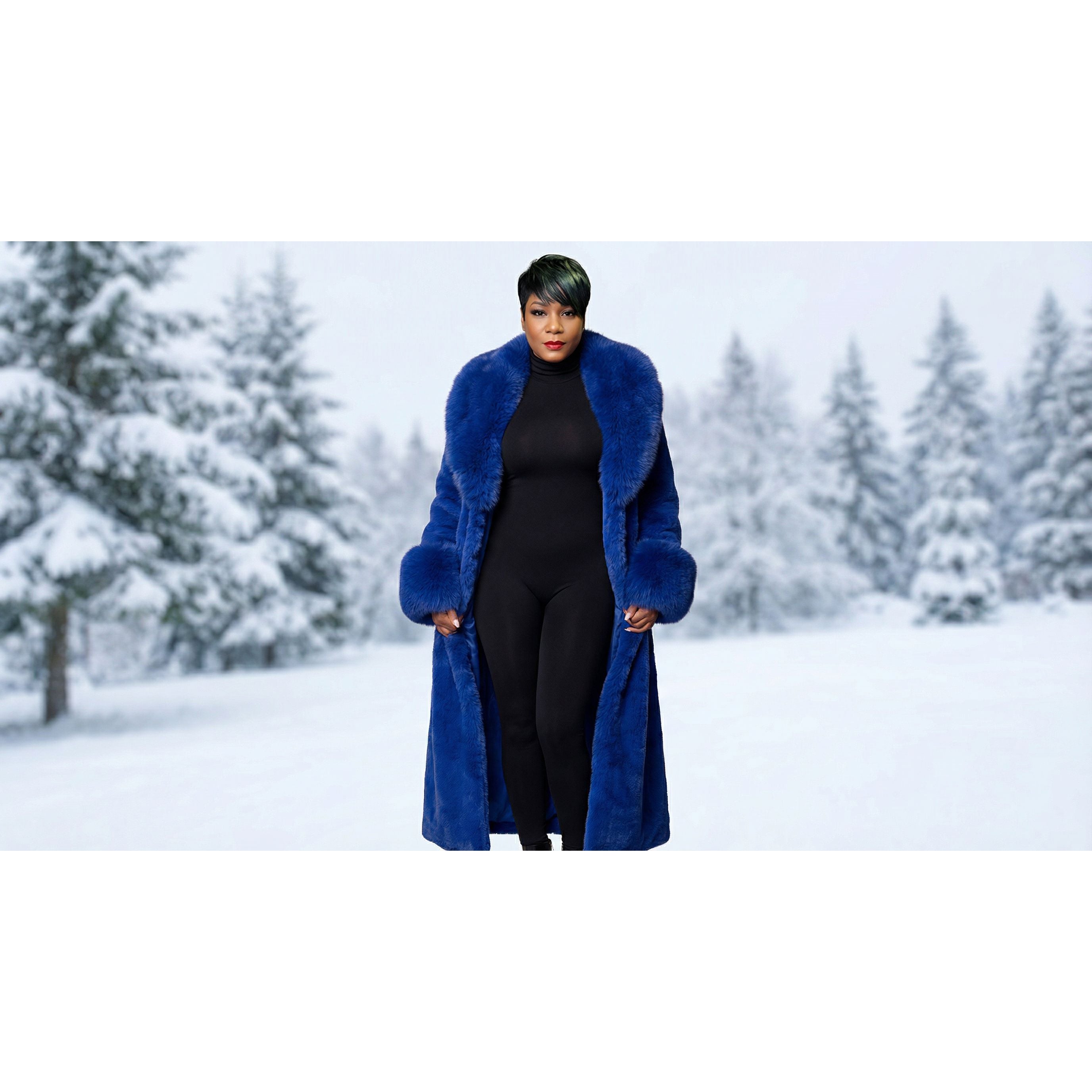 Faux Fur Long Coat with Pockets