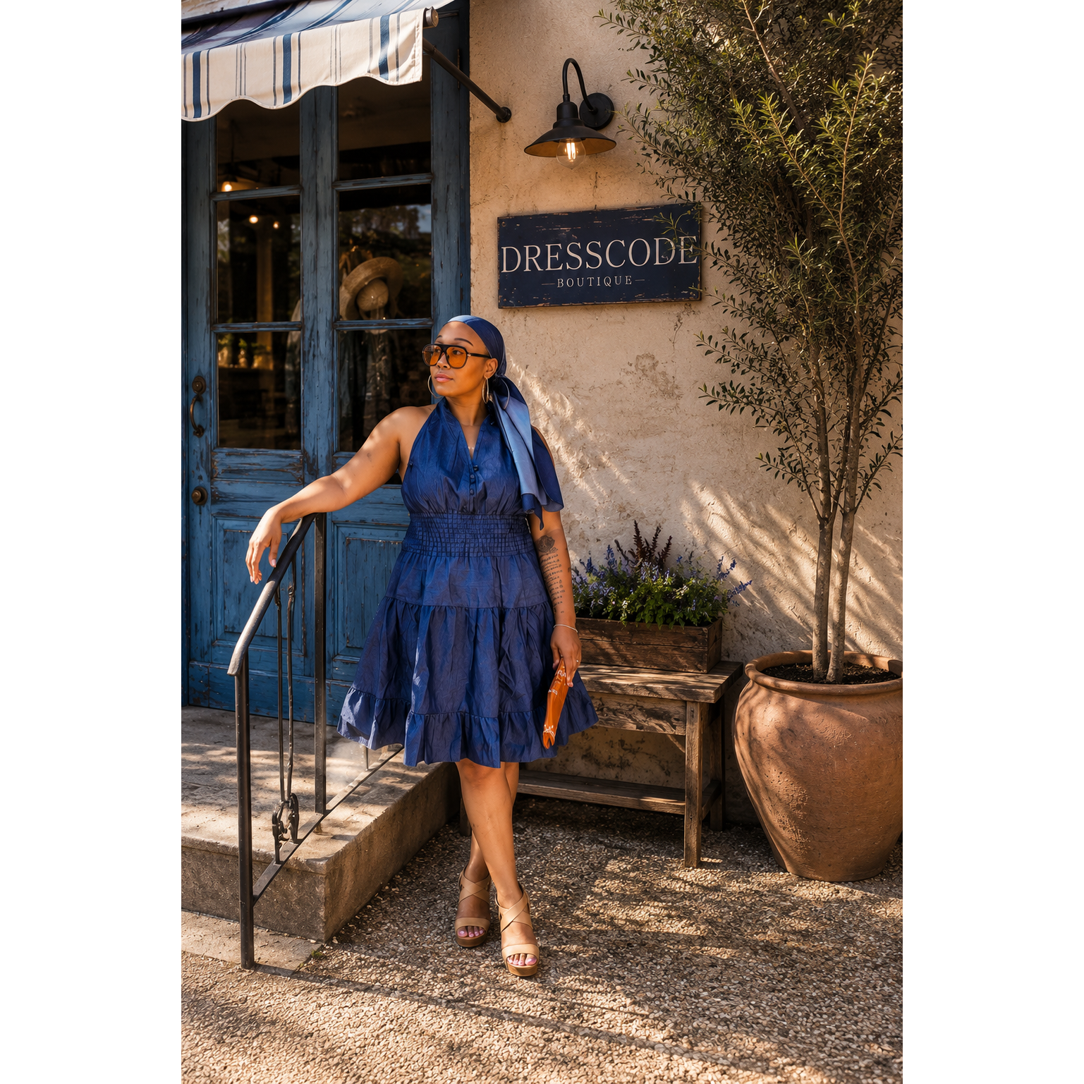 SoHo Denim Dress w/Head Wrap