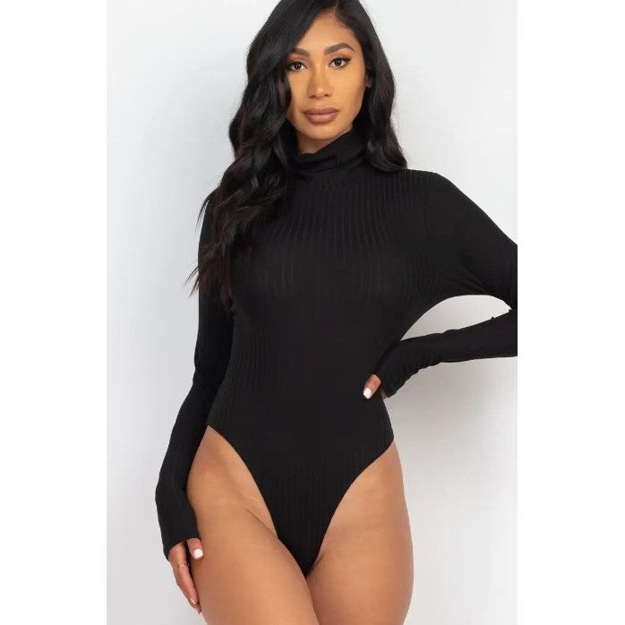 Ribbed Mock Neck Long Sleeve Bodysuit