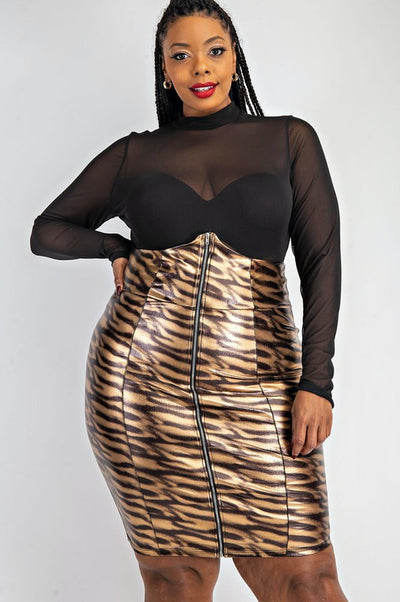 Zebra Printed Faux Leather Skirt