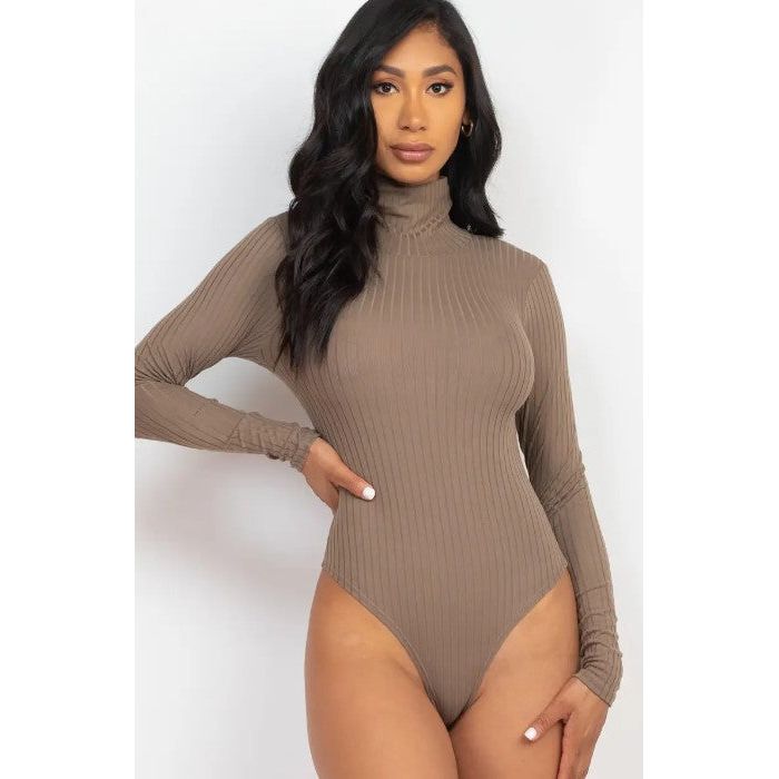 Ribbed Mock Neck Long Sleeve Bodysuit