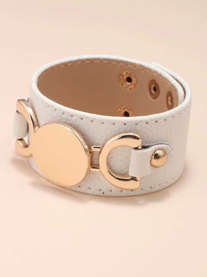 White and Gold Leather Cuff