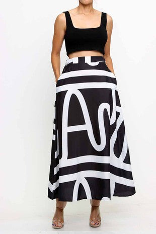 Geometric Black and White A-Line Skirt